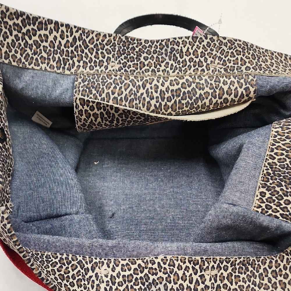 Clare V Leopard Print Tote with Red and Black Straps - Picture 6 of 7